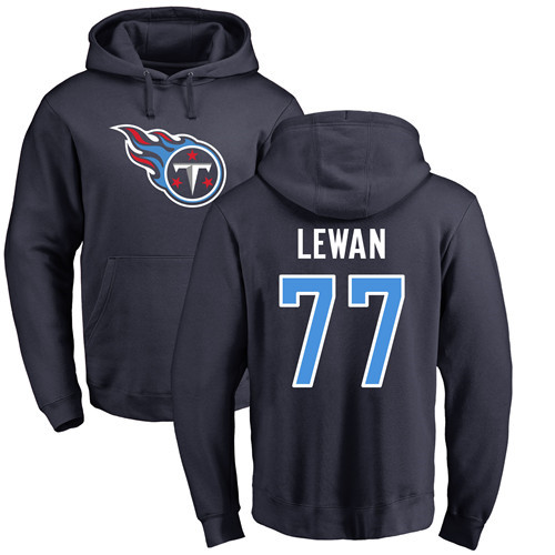 Tennessee Titans Men Navy Blue Taylor Lewan Name and Number Logo NFL Football 77 Pullover Hoodie Sweatshirts